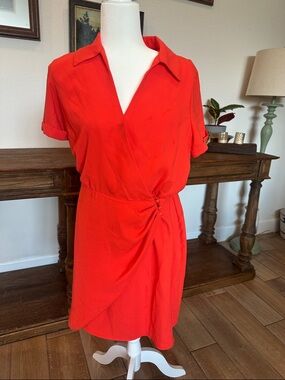 Nine West Red Wrap-Style Midi Dress